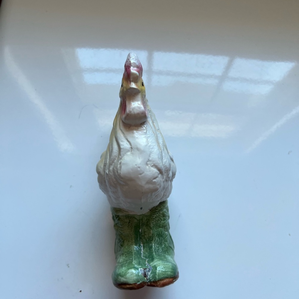Cast Iron Rooster Figurine with‎ Green Flowered Rain Boot - Picture 2 of 7